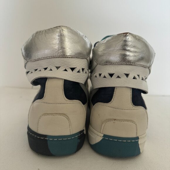 Free People Connor Hi Top Blue and White Laser Cut and Studded Sneaker Size 40 - Picture 5 of 11